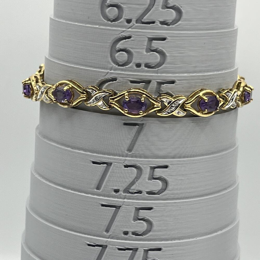 RJ Vermeil Sterling Silver Hugs Kisses XOXO Amethyst Tennis Bracelet Vintage